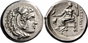 Alexander III, 336 – 323 and posthumous issues. Drachm, Sardes circa 334-323, AR 4.30 g. Head of Heracles r., wearing lion skin headdress. Rev. Zeus s...
