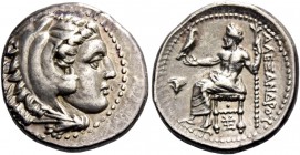 Alexander III, 336 – 323 and posthumous issues. Drachm, Sardes circa 334-323, AR 4.24 g. Head of Heracles r., wearing lion skin headdress. Rev. Zeus s...