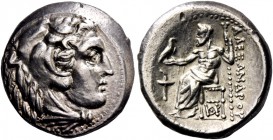 Alexander III, 336 – 323 and posthumous issues. Drachm, Sardes circa 334-323, AR 4.25 g. Head of Heracles r., wearing lion skin headdress. Rev. Zeus s...