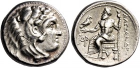 Alexander III, 336 – 323 and posthumous issues. Drachm, Sardes circa 334-323, AR 4.28 g. Head of Heracles r., wearing lion skin headdress; in l. field...