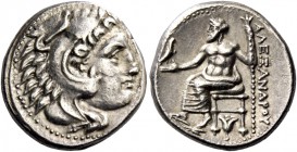 Alexander III, 336 – 323 and posthumous issues. Drachm, Sardes circa 334-323, AR 4.27 g. Head of Heracles r., wearing lion skin headdress. Rev. Zeus s...