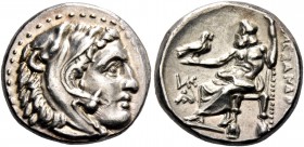 Alexander III, 336 – 323 and posthumous issues. Drachm, Sardes circa 334-323, AR 4.28 g. Head of Heracles r., wearing lion skin headdress. Rev. Zeus s...