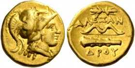 Alexander III, 336 – 323 and posthumous issues. 1/4 stater, Amphipolis 330-320 BC, AV 2.13 g. Head of Athena r., wearing Corinthian helmet decorated w...