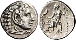 Alexander III, 336 – 323 and posthumous issues. Drachm, Abydus (?) circa 328-323, AR 4.23 g. Head of Heracles r., wearing lion skin headdress. Rev. Ze...