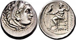 Alexander III, 336 – 323 and posthumous issues. Drachm, Magnesia ad Meandrum circa 325-323, AR 4.33 g. Head of Heracles r., wearing lion skin headdres...