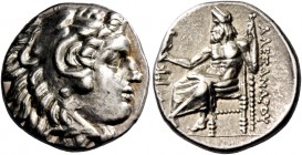 Alexander III, 336 – 323 and posthumous issues. Drachm, Sardes circa 323-319, AR 4.31 g. Head of Heracles r., wearing lion skin headdress. Rev. Zeus s...