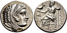 Alexander III, 336 – 323 and posthumous issues. Drachm, Sardes circa 323-319, AR 4.19 g. Head of Heracles r., wearing lion skin headdress. Rev. Zeus s...