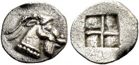 Thraco-Macedonian tribes, Uncertain. Hemiobol circa 500-450, AR 0.34 g. Goat's head r. Rev. Quadripartite incuse square. For type cf. AMNG p. 138, 24 ...