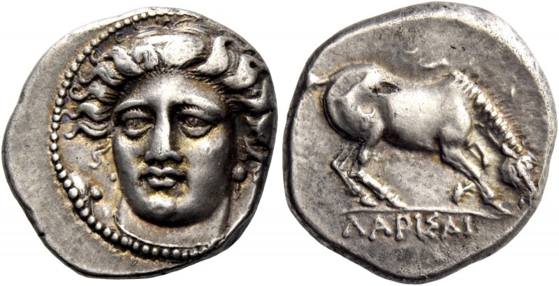 Thessaly, Larissa. Drachm circa 400-370, AR 6.20 g. Head of the nymph Larissa fa...