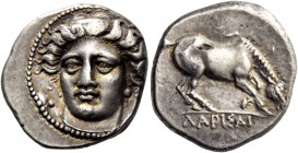 Thessaly, Larissa. Drachm circa 400-370, AR 6.20 g. Head of the nymph Larissa facing slightly l., wearing wreath of grain ears and necklace. Rev. Hors...