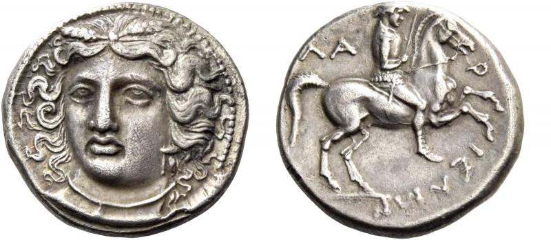 Thessaly, Larissa. Drachm circa 380-365, AR 5.98 g. Head of the nymph Larissa fa...