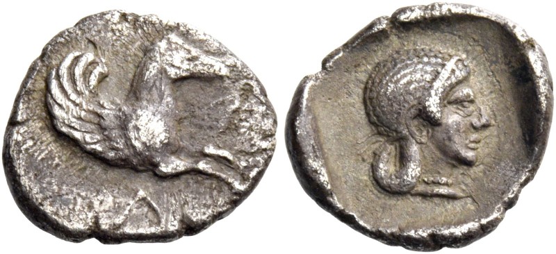 Leucas. Hemidrachm circa 470-450, AR 1.25 g. Forepart of pegasus r.; below, Λ. R...