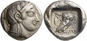 Attica, Athens. Tetradrachm circa 470, AR 17.26 g. Head of Athena r., wearing Attic helmet decorated with olive leaves and palmette. Rev. Owl standing...