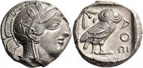Attica, Athens. Tetradrachm after 449, AR 17.07 g. Head of Athena r., wearing Attic helmet decorated with olive leaves and palmette. Rev. Owl standing...