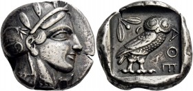 Attica, Athens. Tetradrachm circa 440-430, AR 17.03 g. Head of Athena r., wearing crested helmet, earring and necklace; bowl ornamented with spiral an...