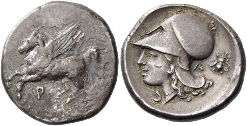 Corinthia, Corinth. Stater circa 330, AR 8.36 g. Pegasus flying l. Rev. Head of ...