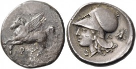 Corinthia, Corinth. Stater circa 330, AR 8.36 g. Pegasus flying l. Rev. Head of Athena l.; in r. field, A and bee. Ravel 1037. Calciati 397/1. BCD Kor...