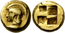 Mysia, Cyzicus. Hecte circa 550-475, EL 2.64 g. Helmeted head of Athena l.; below, tunny fish l. Rev. Quadripartite incuse square. von Fritze 67. SNG ...