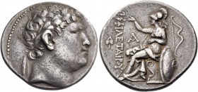 Kings of Pergamum, Eumenes I, 263 – 241. Tetradrachm, circa 255-241, AR 17.02 g. Laureate head of Philetairos r. Rev. Athena seated l., holding wreath...