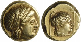 Lesbos, Mytilene. Hecte circa 377-326, EL 2.55 g. Laureate head of Apollo r. Rev. Female head within linear square. Bodenstedt 95. Boston 1726.
Extrem...