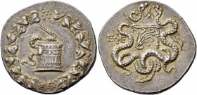 Ionia, Ephesus. Cistophoric tetradrachm circa 139-138, AR 12.70 g. Serpents emerging from cista mistica; all within wreath. Rev. Two serpents standing...
