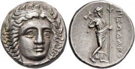 Satraps of Caria. Pixodarus, 341-336. Didrachm circa 340-334 BC, AR 7.01 g. Wreathed and draped head of Apollo facing slightly r. Rev. Zeus standing r...