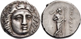 Satraps of Caria. Pixodarus, 341-336. Didrachm circa 340-334 BC, AR 7.01 g. Wreathed and draped head of Apollo facing slightly r. Rev. Zeus standing l...