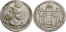 Vahrâm (Bahram) II, 276 – 293. Drachm circa 276-293, AR 4.69 g. Bust r., wearing winged crown with korymbos. Rev. Fire altar, flanked by two attendant...