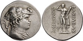 Demetrius I, 200 – 185. Tetradrachm, Merv circa 200-185, AR 16.82 g. Draped bust r., wearing elephant headdress. Rev. Heracles standing facing, crowni...