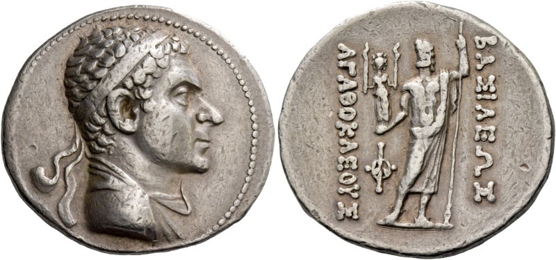 Agathocles, 185 – 170. Tetradrachm, Merv circa 185-170, AR 16.73 g. Diademed hea...