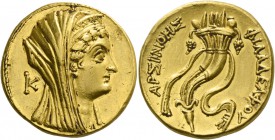 Ptolemy VI Philometor, 180 – 145 or Ptolemy VIII Euergetes, 145 – 116. In the name of Arsinoe II. Octodrachm, Alexandria 180-116, AV 27.62 g. Diademed...