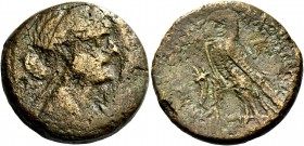 Cleopatra VII, 51 – 30. 80 drachmae, Alexandria circa 50-40, Æ 16.36 g. Diademed and draped bust r. Rev. Eagle standing l. on thunderbolt; in l. field...