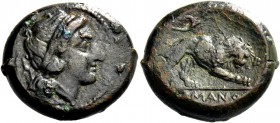 Unit, Neapolis after 276, Æ 9.90 g. Female head r. Rev. Lion walking r.; in exergue, ROMANO. Sydenham 5. Crawford 16/1a. Historia Numorum Italy 276.
G...