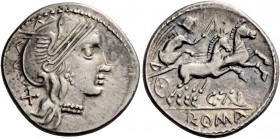 C. Iuventius Thalna. Contemporary Celtic imitation. Denarius 154, AR 3.78 g. Helmeted head of Roma r.; behind, X. Rev. Victory in biga r.; below, C TA...