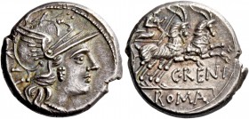 C. Renius. Denarius 138, AR 3.96 g. Helmeted head of Roma r.; behind, X. Rev. Juno in biga of goats r., holding sceptre and reins in r. hand and whip ...