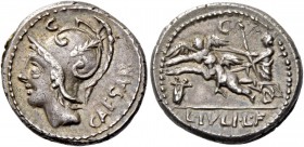 L. Iulius Caesar. Denarius 103, AR 3.96 g. Helmeted head of Mars l.; above visor, C and behind, CAESAR. Rev. Venus in biga of Cupids l.; above, C and ...