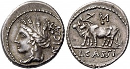 L. Cassius Caecianus. Denarius 102, AR 3.86 g. Draped bust of Ceres l., wearing barley wreath; behind, CAEICIAN. In upper r. field on top of legend, K...