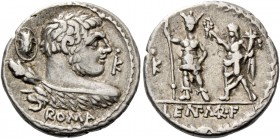 P. Cornelius Lentulus Marcellinus. Denarius circa 100, AR 3.91 g. Bust of Hercules, seen from behind, with lion's skin over shoulder and head turned r...