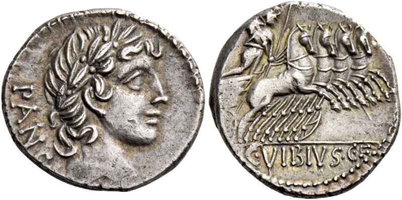 C. Vibius C.f. Pansa. Denarius 90, AR 3.73 g. PANSA Laureate head of Apollo r. R...