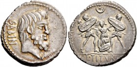 L. Tituri L. f. Sabinus. Denarius 89, AR 3.79 g. SABIN Head of King Tatius r.; below chin, palm branch. Rev. Tarpeia stands facing between two soldier...