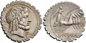 Q. Antonius Balbus. Denarius serratus 83-82, AR 3.70 g. Laureate head of Jupiter r.; behind, S·C and below chin, F·. Rev. Victory in quadriga r., hold...