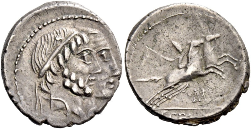 C. Marcius Censorinus. Denarius 88, AR 3.55 g. Jugate heads of Numa Pompilius, b...