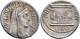 L. Aemilius Paullus Lepidus and L. Scribonius Libo. Denarius 62, AR 3.90 g. PAVLLVS LEPIDVS – CONCORD Diademed and veiled head of Concordia r. Rev. PV...