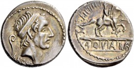 L. Marcius Philippus. Denarius 56, AR 3.95 g. Diademed head of Ancus Marcius r.; behind, lituus and below, ANCVS. Rev. PHILIPPVS Equestrian statue sta...