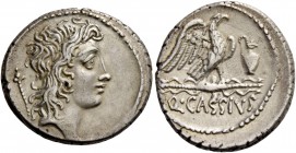 Q. Cassius Longinus. Denarius 55, AR 4.03 g. Head of Genius Populi Romani r.; sceptre over shoulder. Rev. Eagle on thunderbolt r.; in l. field, lituus...