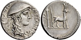 Cn. Plancius. Denarius 55, AR 3.88 g. CN·PLANCIVS – AED·CVR·S·C Female head r., wearing causia. Rev. Cretan goat r.; behind, bow and quiver. Babelon P...