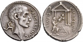 P. Cornelius Lentulus Marcellinus. Denarius 50, AR 3.80 g. MARCELLINVS Bare head of consul M. Claudius Marcellus r.; behind, trisceles. Rev. MARCELLVS...