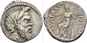 C. Vibius C.f. Cn. Pansa Caetronianus. Denarius 48, AR 3.83 g. Mask of bearded Pan r.; behind, pedum and below, PANSA. Rev. C·VIBIVS·C· F·C·N – IOVIS ...