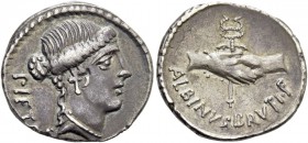 D. Iunius Brutus Albinus. Denarius 48, AR 3.63 g. PIET[AS] Head of Pietas r. Rev. Two hands clasped around winged caduceus; below, ALBINVS·BRVTI·F. Ba...