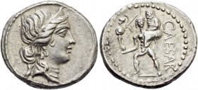 C. Iulius Caesar. Denarius, Asia 48-47, AR 3.82 g. Diademed head of Venus r. Rev. CAESAR Aeneas advancing l., carrying palladium in r. hand and Anchis...